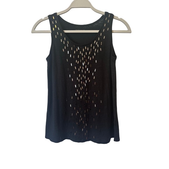 Eileen Fisher Tops - Eileen Fisher Petite Black 100% Linen Sequin Embellished Tank Top PP PXS